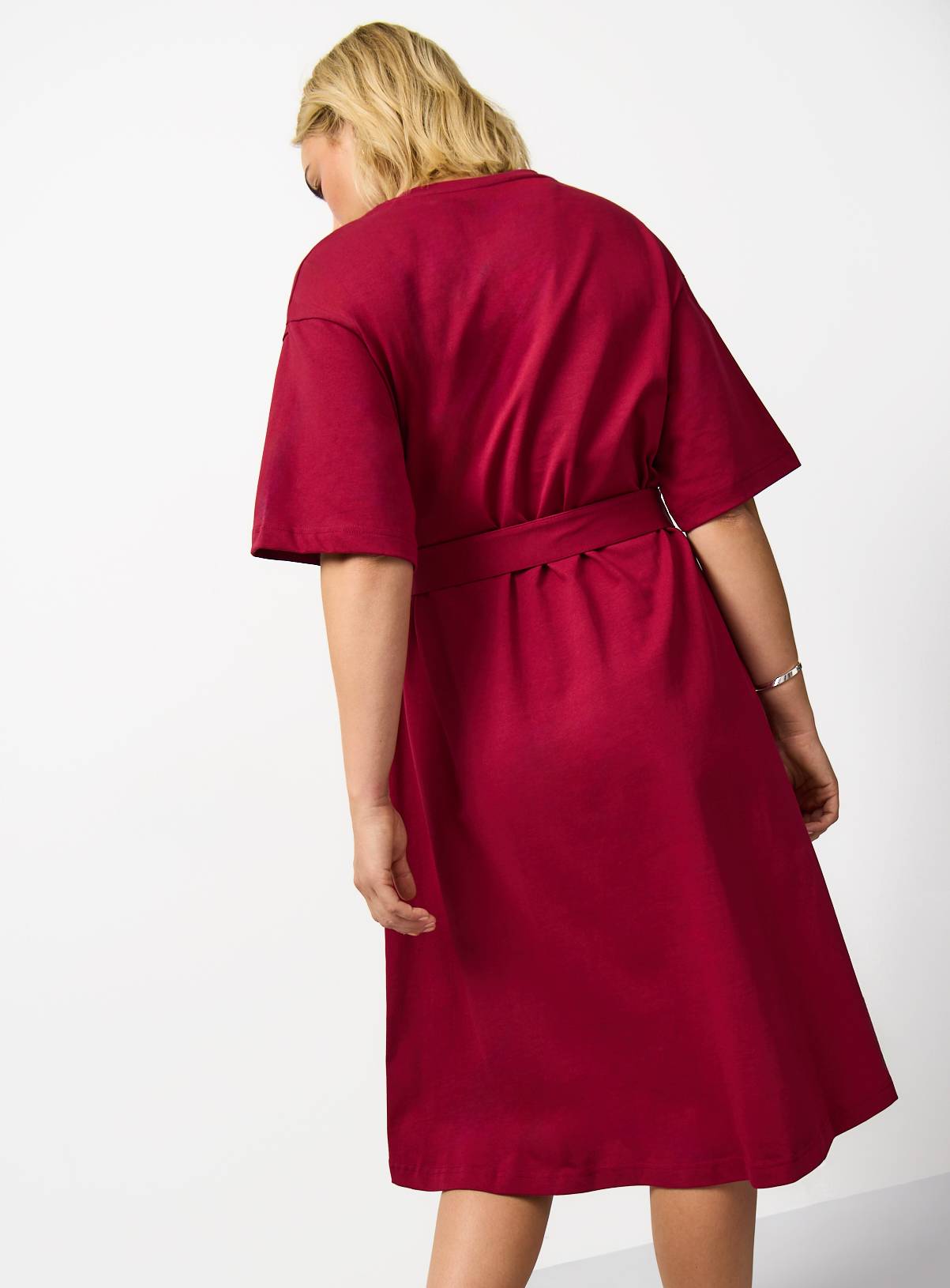Dark Red Short Sleeve Midi Jersey Dress 16 - Image 4